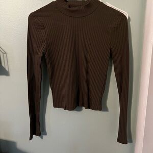 Ribbed Brown Long Sleeve Top